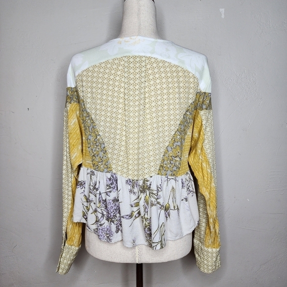 Free People Aloha‎ State Of Mind Patchwork Peplum Blouse Size Small - Picture 3 of 10
